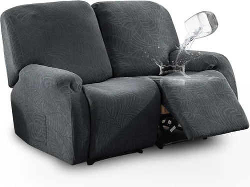 Miniatura 16 de vctops Funda repelente al agua para silla reclinable de 4 piezas con bolsillo lateral, diseño de hojas de jacquard, elástica, suave, protector