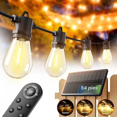 Miniatura 8 de addlon Cadena de luces solares de 54 pies (48+6) para exteriores, impermeables con carga USB y control remoto - Luces de patio con energía solar