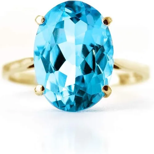 Miniatura 4 de Galaxy Gold GG Anillo de oro amarillo sólido pulido de 14 k 8 quilates topacio azul ovalado natural