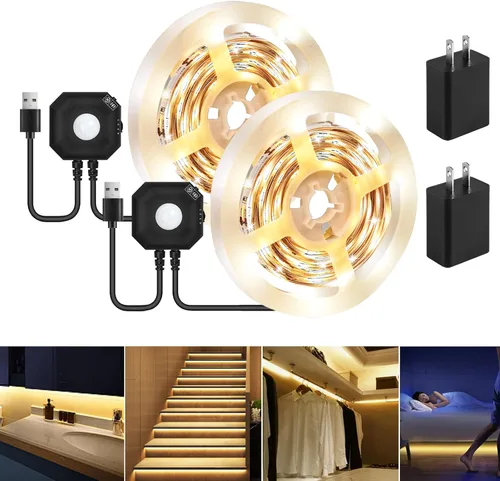 Miniatura 7 de Tira de luces LED activadas por movimiento, de 9.84 pies, color blanco cálido, no impermeable, alimentado por USB, con sensor de movimiento