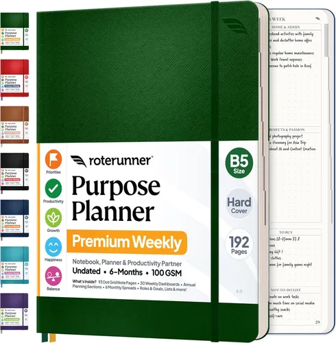 Miniatura 18 de Roterunner Cuaderno Planificador de Propósitos B5 7.5”x9.8” Planificador Sin Fechas 2025 Herramienta de Productividad y Establecimiento