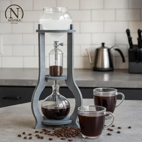 Miniatura 5 de Nispira Cafetera de café helado en torre de goteo de café frío de madera, 6-8 tazas, gris