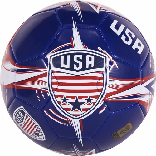 CLASICO Balón de fútbol de Estados Unidos, tamaño 5, con base azul intenso y colores rojo y blanco, incluye bomba y aguja, para edades de 14 años en