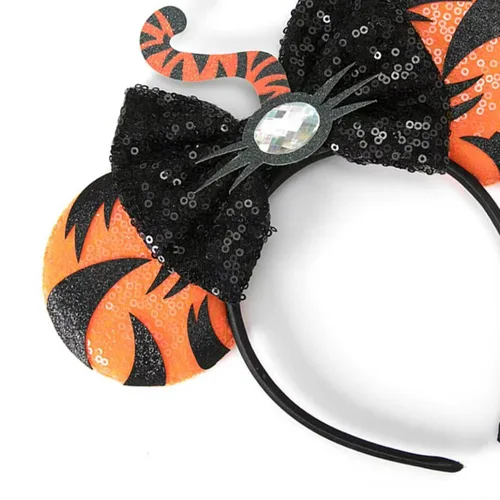 Miniatura 23 de Diadema negra con orejas de ratón de lentejuelas con lazo de ala de poliuretano, lazo de pelo de murciélago de Halloween, decoración de fiesta