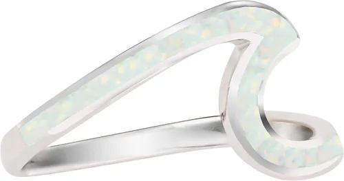 Aloha Jewelry Company Anillo de plata de ley 925 con ópalo creado con olas de playa y océano para mujeres y niñas, alianza de boda Hawaii, sin