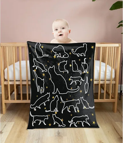 Miniatura 3 de Khumbhira Manta de estrellas de gatos negros, regalos lindos para niños y niñas, decoración de gatitos, manta de franela suave y ligera, ropa