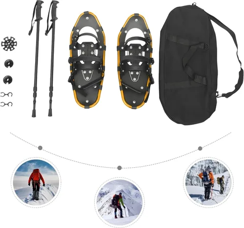 Miniatura 7 de Paquete de raquetas de nieve de 21/25 pulgadas y bastones de senderismo, zapatos de nieve de aluminio ligeros todoterreno con bastones telescópicos