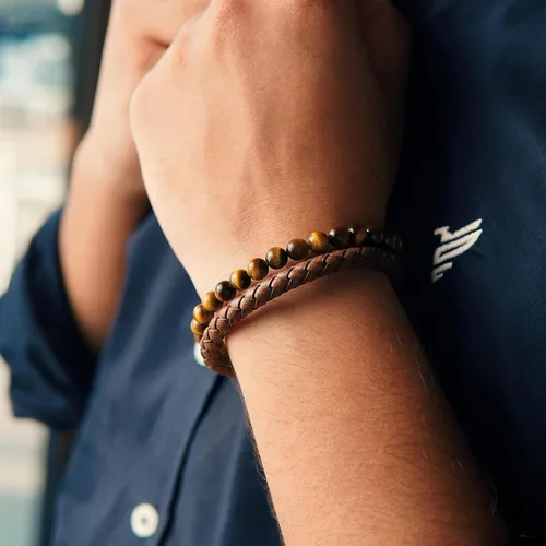 Miniatura 29 de RTZN® Brown Leather Bracelet for Men – Premium Artisan Handcrafted Mens Leather Bracelet – Multi-Stand Mens Bracelet Leather Collection Beaded
