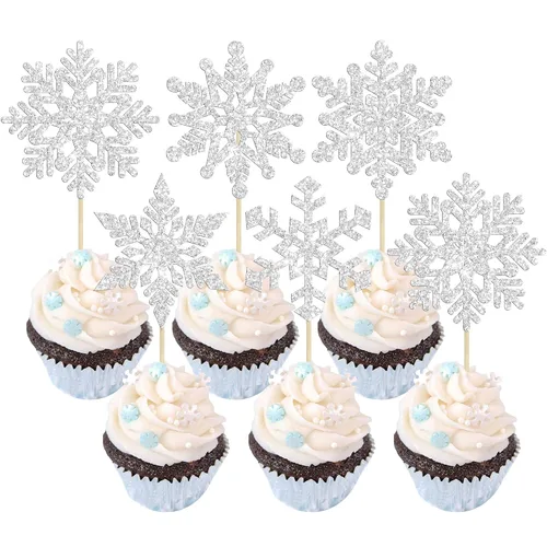 Miniatura 21 de Gyufise 24 adornos de copos de nieve Oh Baby para cupcakes con purpurina azul, decoración de pastel de baby shower congelado para baby shower