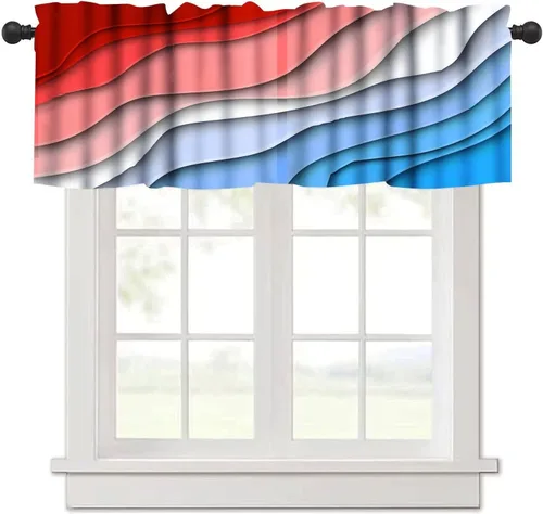Miniatura 23 de Cenefa de cortina geométrica para ventanas, cenefa moderna con bolsillo para barra, 1 panel, cortinas cortas abstractas para playa, cortinas cortas