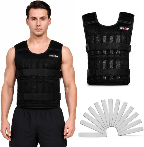Juego de chaleco con peso de 44 libras para hombres y mujeres, chaleco de peso ajustable para entrenamiento con placas de acero, chaleco de