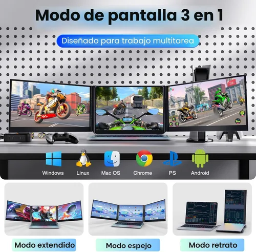 Miniatura 8 de Extensor de pantalla para laptop, monitor portátil triple FHD 1080P de 14 pulgadas para portátiles, base elástica y pantalla desmontable, Plug &