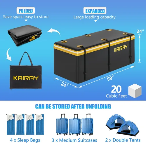 Miniatura 7 de KAIRAY Portaequipajes plegable de enganche trasero de 500 libras de alta resistencia, portaequipajes de 60"x24"x14.4" para equipaje, encaja