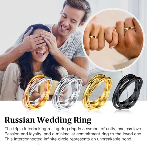 Miniatura 3 de Bestyle Anillos entrelazados para mujeres y niñas, anillos cruzados apilables de acero inoxidable en tono plataorooro rosanegro, anillo de promesa