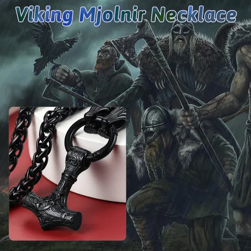 Miniatura 4 de FaithHeart Collar punk nórdico vikingo para hombre collar grueso acero inoxidable Mjolnirnudo celta cabeza de lobo colgante de amuleto joyería