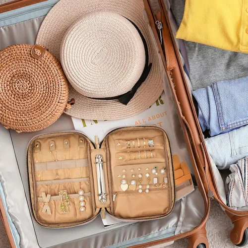 Miniatura 7 de Allinbag Bolsa organizadora de joyas de viaje con 5 páginas grandes transparentes y 10 rejillas, organizador de collares de viaje transparente