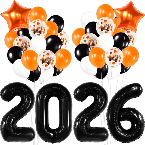 Miniatura 2 de KatchOn, Juego de globos negros 2026, gigantes de 40 pulgadas, paquete de 34 Globos de graduación naranja y negro 2026, decoraciones de graduación