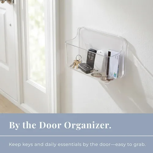 Miniatura 6 de Bandeja organizadora de pared sin taladros, caja de almacenamiento transparente extraíble con orificios de drenaje, plástico PET, ideal para objetos