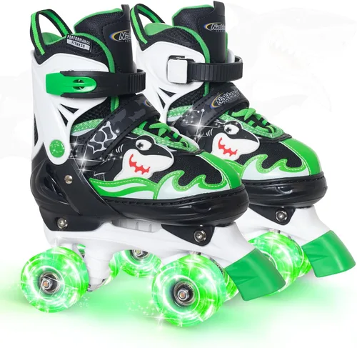 Miniatura 8 de Nattork Patines de ruedas para niños, patines ajustables con luz para niñas y niños, patines verdes, azules, morados y rosas para niños pequeños