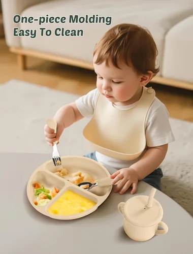 Miniatura 6 de Juego de tazas de silicona para niños pequeños, 2 tazas con popote y 2 tazas para bebés de 6 meses, tazas de entrenamiento a prueba de derrames a