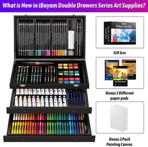 Miniatura 6 de iBayam Juego de Arte Deluxe, Caja de Regalo para Artista de 195 Piezas, Kit de Dibujo y Pintura de Artes y Manualidades, Suministros de Arte