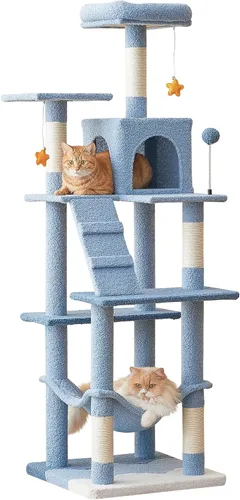 Miniatura 17 de MWPO - Árbol para gatos, multiestructura para gatos grandes con postes rascadores de sisal, plataforma acolchada, hamaca y condominio, torre Marrón