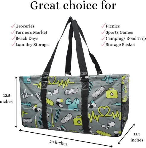 Miniatura 274 de NGIL Bolsa de comestibles reutilizable extra grande plegable de gran tamaño para comestibles, almacenamiento, picnic, playa, Bronco-negro occidental