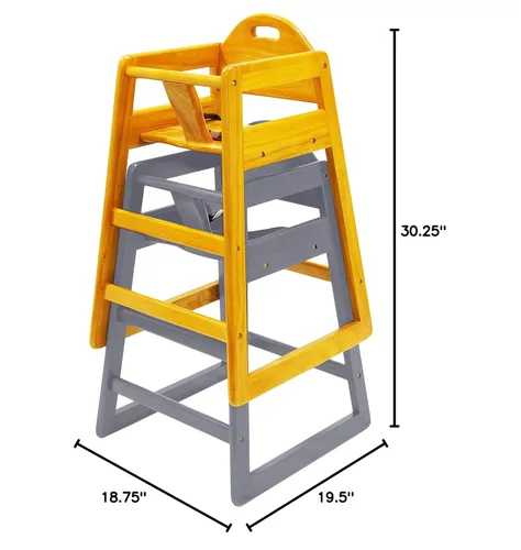 Miniatura 6 de Silla alta de madera para bebés y niños pequeños, silla alta apilable estilo restaurante con madera maciza de grado comercial para mesa de comedor
