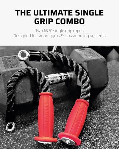 Miniatura 2 de THEFITGUY 2 cuerdas ergonómicas de tríceps individuales de 16.5 pulgadas Accesorio de cable antideslizante Alivio de presión de muñeca Fuerza