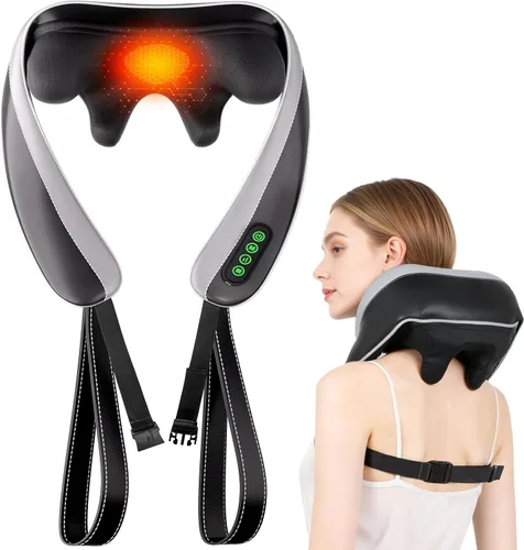 6D Masajeador de Cuello para Alivio del Dolor de Tejido Profundo, Masajeador Shiatsu de Amasamiento para Cuello y Hombro con Calor, Masajeador