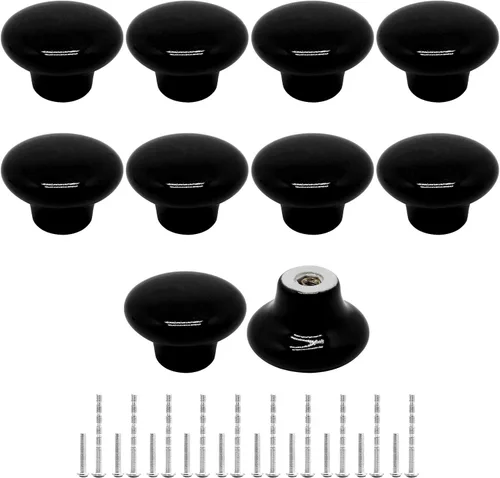 10 pomos redondos de cerámica negra para cajones, tiradores de armario de cocina, tiradores de tocador, pomos de puerta decorativos para muebles,