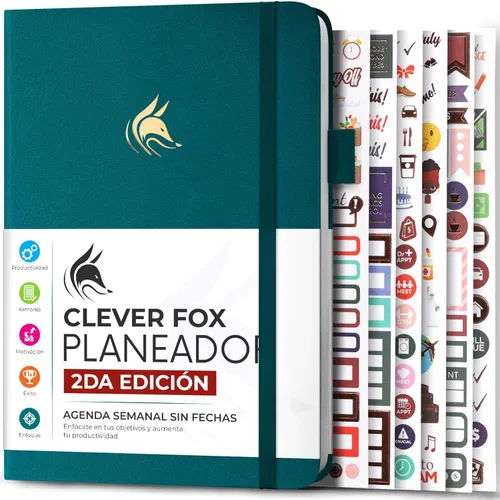 Miniatura 9 de Clever Fox Planificador 2 Edición en Español - Colorida Agenda de Objetivos Semanales y Mensuales, Organizadora de Tiempo, Sin Fecha A5