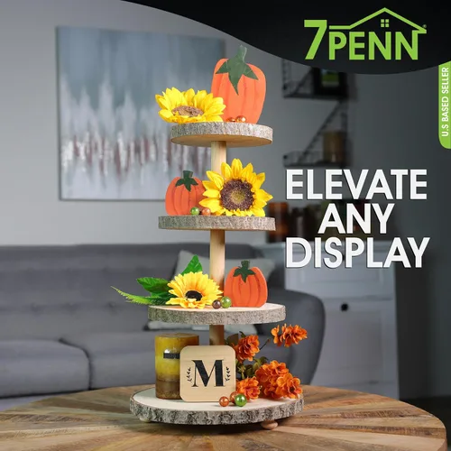 Miniatura 4 de 7Penn Soporte de madera para cupcakes, juego de mesa de postre rústico – 4 niveles para decoración de pasteles, cupcakes, galletas, manualidades