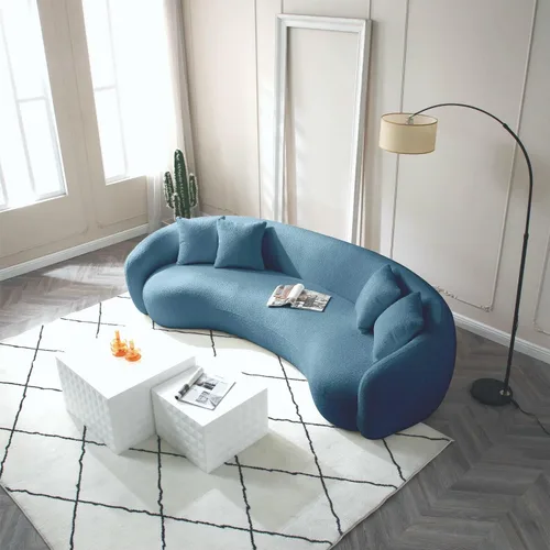Miniatura 8 de KEVINSPACE Sofá curvo de 101 pulgadas, 4 asientos, moderno sofá de tela boucle de lujo, sofás de respaldo curvado de mediados de siglo, moderno