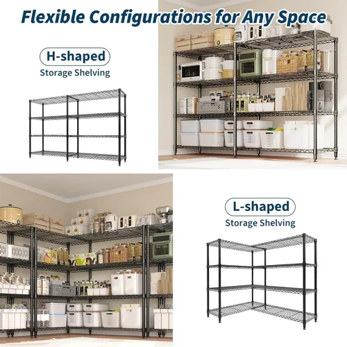 Miniatura 4 de GarveeLife 4 Tier Storage Shelving Unit, 70.8" W Metal Shelves, 59" H L-Shaped Wire Shelving, Heavy Duty Pantry Shelves for Home, Kitchen, Garage