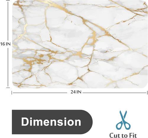 Miniatura 2 de Mrcrypos Alfombra de baño con diseño de mármol blanco dorado, antideslizante, de secado rápido, súper absorbente, delgada, lavable, accesorios