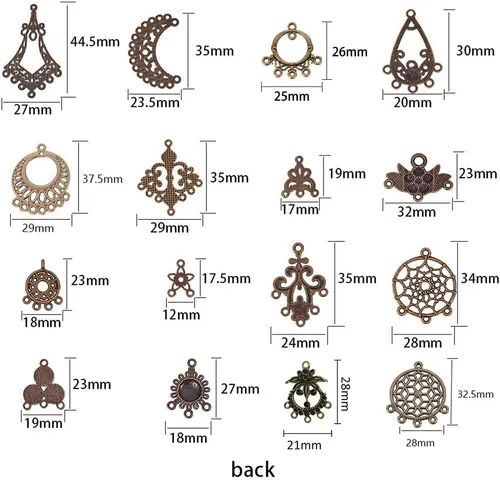 Miniatura 3 de SUNNYCLUE 1 caja de 64 piezas surtidas de lámparas de araña, estilo tibetano, bronce antiguo, atrapasueños, aretes, hallazgos, bucles, conectores