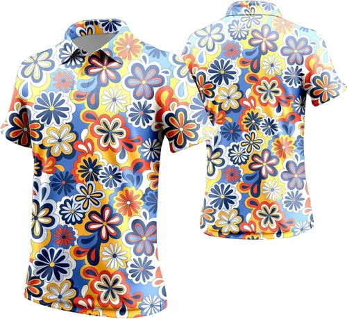 Miniatura 66 de Camisa de golf de los años 80 para hombre, ajuste seco, manga corta, estampada, divertidas, camisas de golf de los años 90 para hombre
