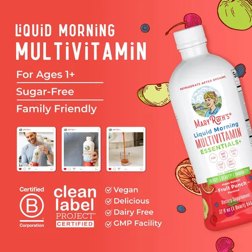 Miniatura 8 de MaryRuth Organics Liquid Morning Multivitamin Essentials+ Vitamina A C D E B6 B12 Biotina Zinc, para hombre y mujer, multivitamínico, apoyo