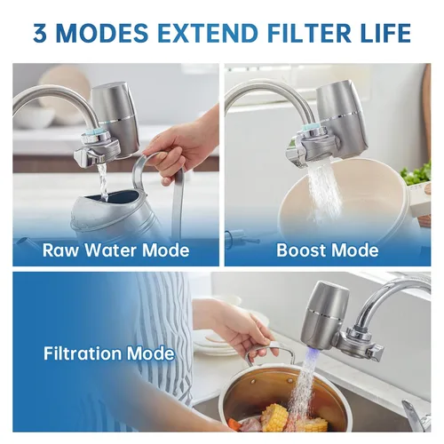 Miniatura 5 de Filtro de agua para grifo, filtro de fregadero con NSF42 y luz azul, 99.9% filtro plegado multicapa, elimina cloro, olor y metales pesados, 1