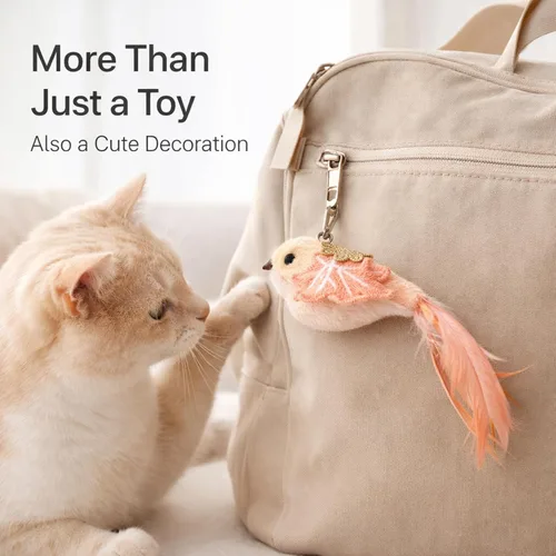 Miniatura 7 de 11 piezas de recargas realistas de juguetes de pájaros para gatos – Juguetes de plumas hechos a mano para gatos con campana, accesorios de varita