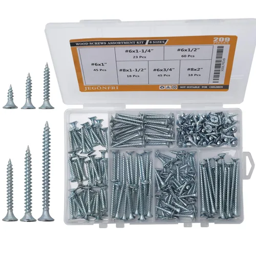 Miniatura 10 de JEGONFRI Kit surtido de tornillos de madera de alta dureza y anclajes de pared de plástico, 203 tornillos de cabeza plana Phillips de 1/2 a 1-1/2