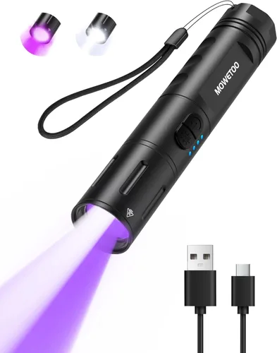 Linterna de luz negra UV, recargable 2 en 1, linterna de luz blanca LED y luz negra de 395 nm, impermeable, zoomable, LED súper brillante para