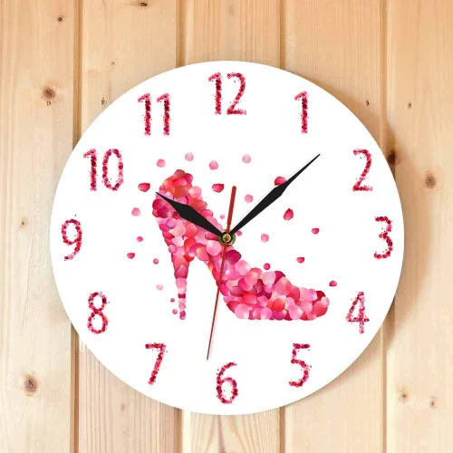 Miniatura 4 de The Geeky Days Reloj de pared con estampado de pétalos de rosa rosa con tacón alto y silencioso, arte de pared para mujer, dormitorio, femenino