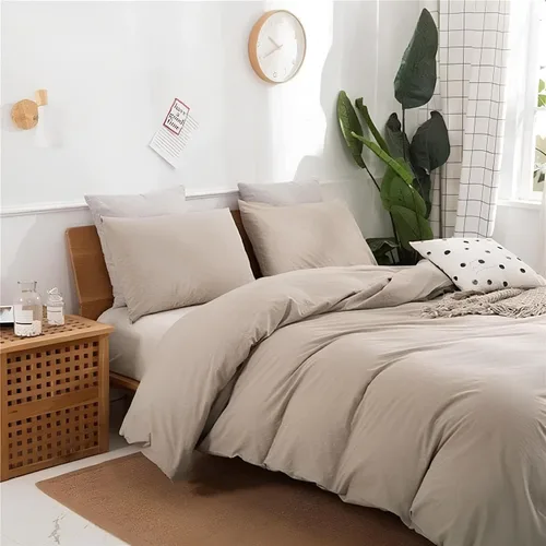 Miniatura 3 de INDACORIFY Funda de edredón de algodón de color beige, funda de cama de algodón suave lavado a la piedra, juego de 3 piezas, funda de edredón