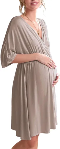 Ekouaer Vestido de maternidad 3 en 1 para maternidad, trabajo de parto y lactancia, camisón de enfermería, ropa de dormir para lactancia, tallas S a