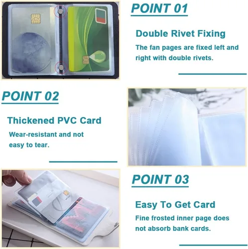 Miniatura 3 de Modixun 4 soportes para tarjetas de crédito, organizador de tarjetas de visita de cuero con 24 ranuras para tarjetas, protector de tarjetas