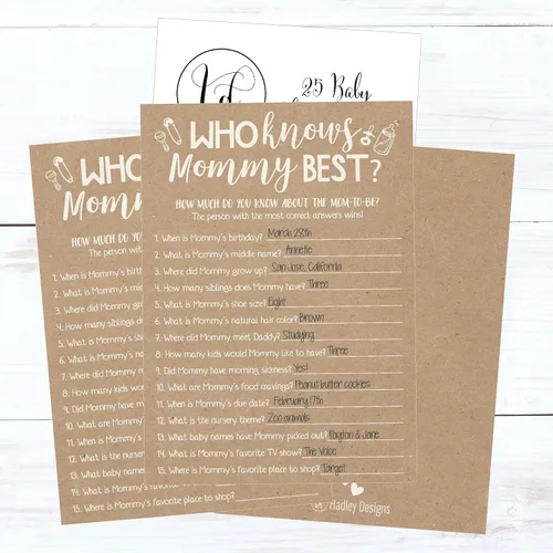 Miniatura 2 de Hadley Designs Juegos de baby shower para 25 invitados – Kraft rústico que conoce a mamá mejor juego de baby shower, juegos de baby shower