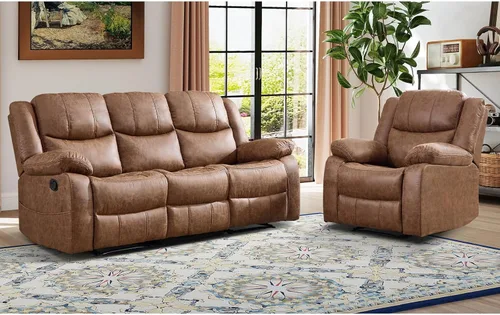Miniatura 23 de EBELLO Juego de sofá reclinable manual de 2 piezas, juego de sofá reclinable de piel sintética para sala de estar, incluye sofá reclinable de dos