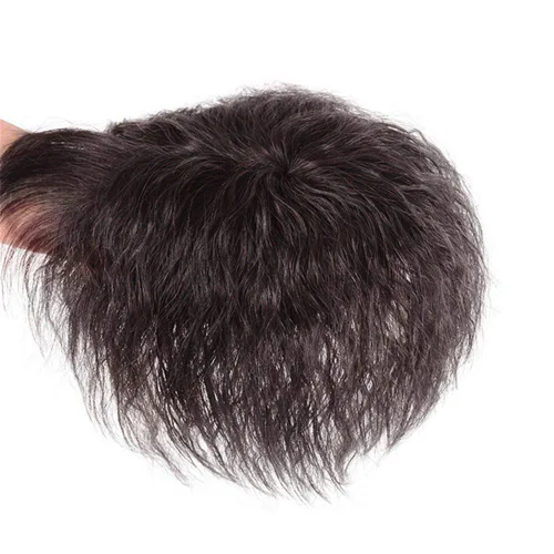 Miniatura 4 de Peluca de repuesto de cabello humano natural rizado con clip para mujer, color negro, 2.8 x 3.9 in